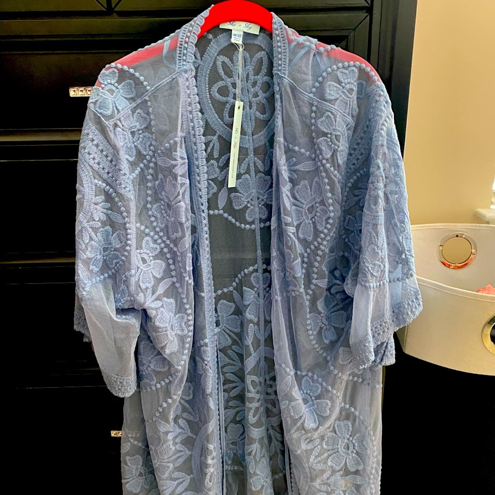 Women’s one size cardigan, shear/light blue